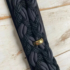 GInnie Johansen Designs 80s ReTrO black woven Cord Belt Velcro EUC gold beads